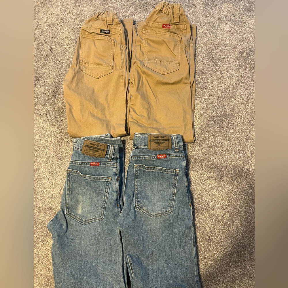Boys Wrangler Relaxed Blue and Tan Jeans with Classic Comfort